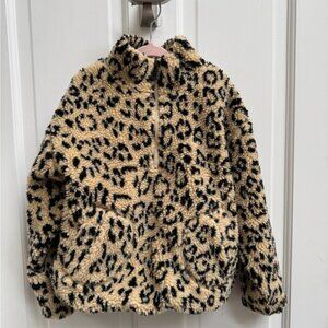 Polo Ralph Lauren Girls Small 7 Leopard Cheetah Print 3/4 Zip Up Fleece Jacket